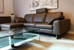 W. Schillig Ecksofas|Ecksofa Alexx Leder Longlife Xtra 95 Graphit Grau Metallfuß F7T Chrom Mit Kissen Und Kopfstütze