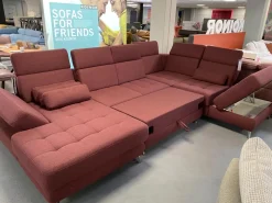 Poco Ecksofas|Ecksofa Alicante Stoff Portofino Bordeaux Rot Füße Metall Chrom Mit Schlaffunktion Und Nierenkissen