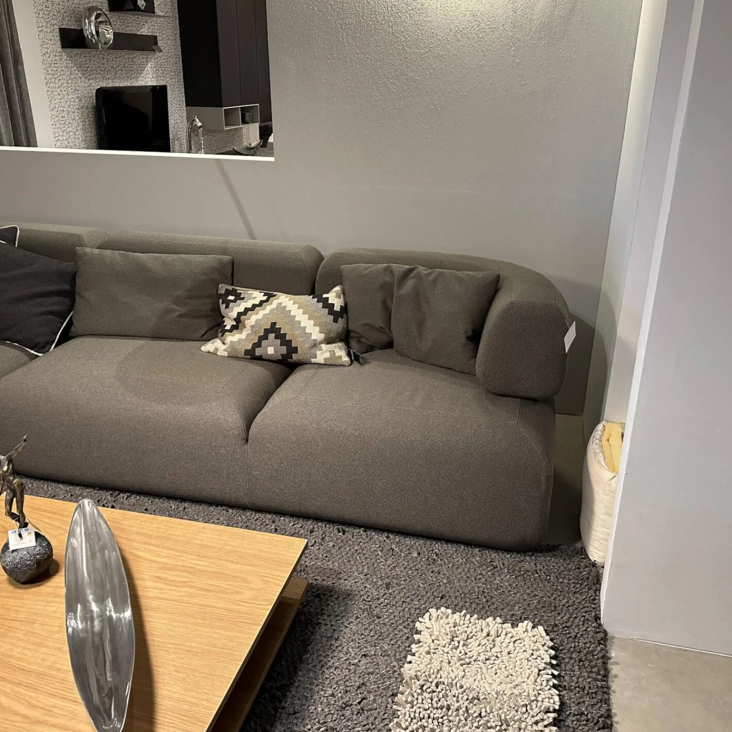 Brühl Ecksofas|Ecksofa All Together 73620 Stoff 3677 95 Grau Inklusive Kissen Und Hocker