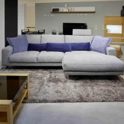 Activineo Ecksofas|Ecksofa Amalfi Stoff XLM 8 Hellgrau mit 5 Kissen