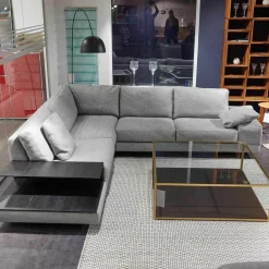 Violetta Ecksofas|Ecksofa Andria Stoff Kairo 90 Grau Eiche Dunkel Geräuchert Mit Holzablage