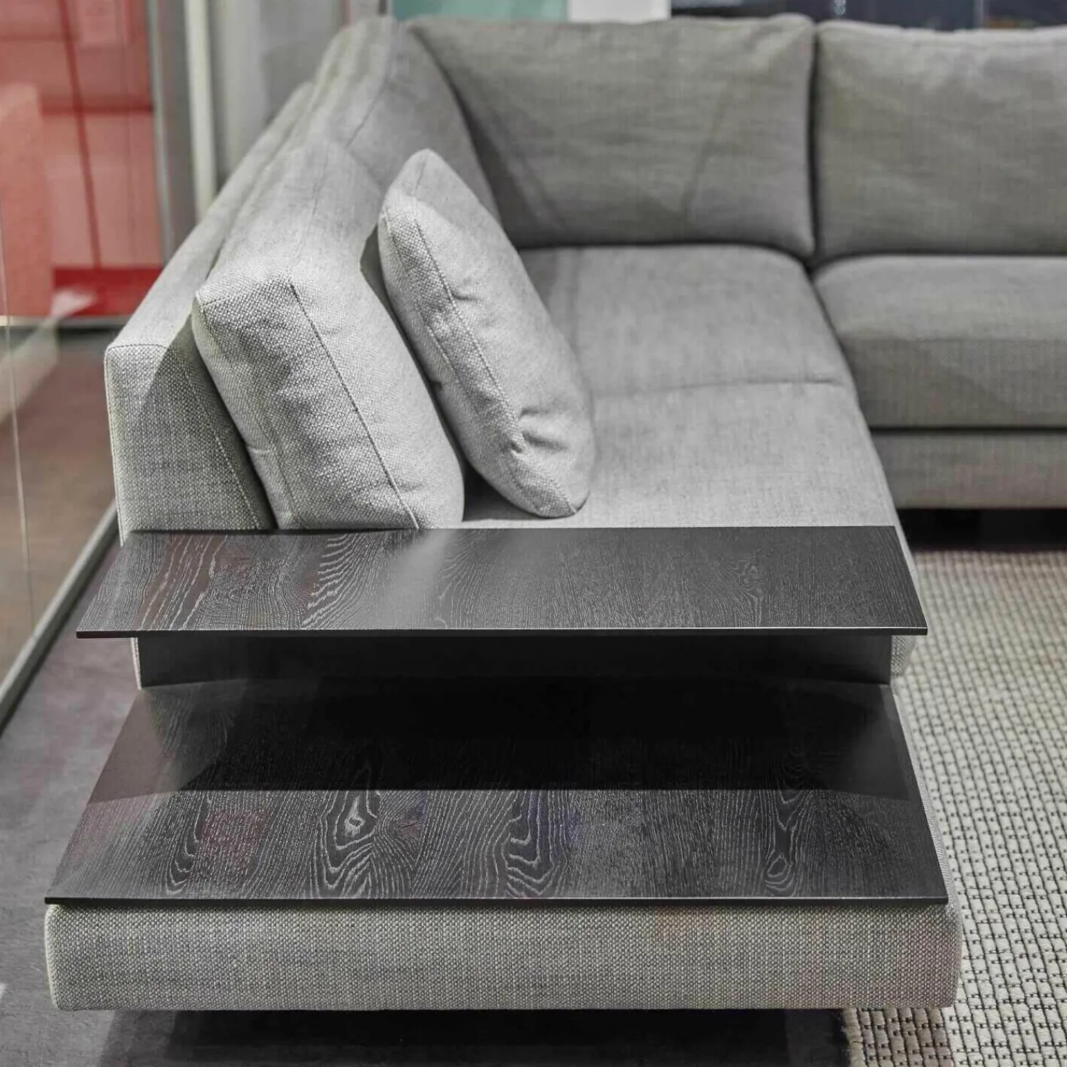 Violetta Ecksofas|Ecksofa Andria Stoff Kairo 90 Grau Eiche Dunkel Geräuchert Mit Holzablage