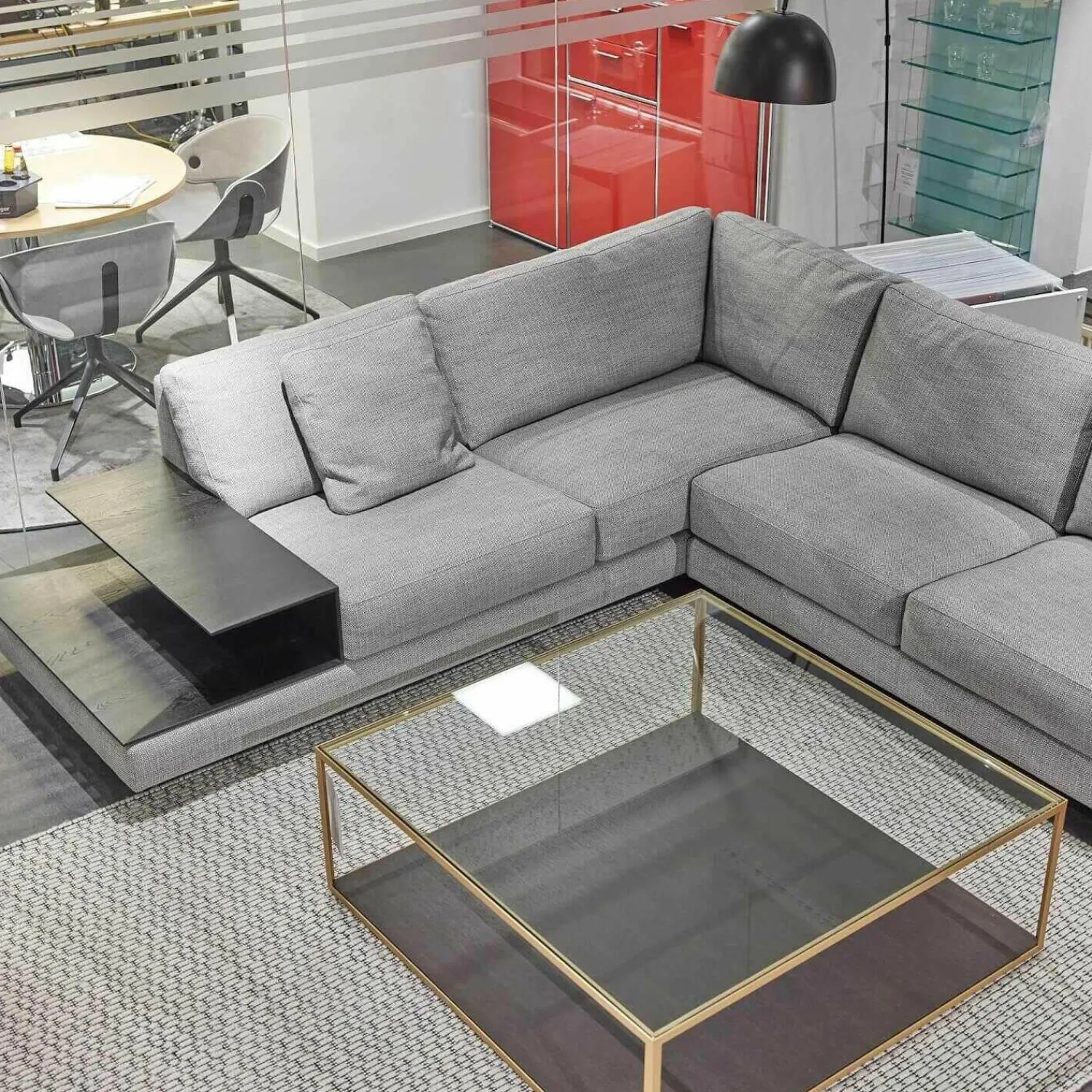 Violetta Ecksofas|Ecksofa Andria Stoff Kairo 90 Grau Eiche Dunkel Geräuchert Mit Holzablage