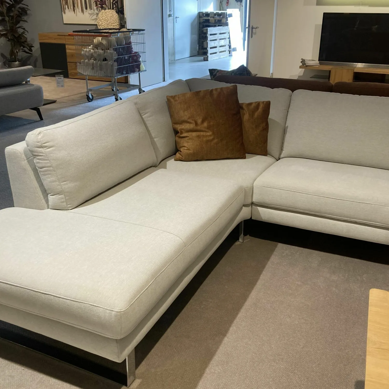Comfort Republic Ecksofas|Ecksofa Anna A Stoff Carmen Naturel Beige Kufengestell Metall Chromfarbig Mit Motorischer Relaxfunktion
