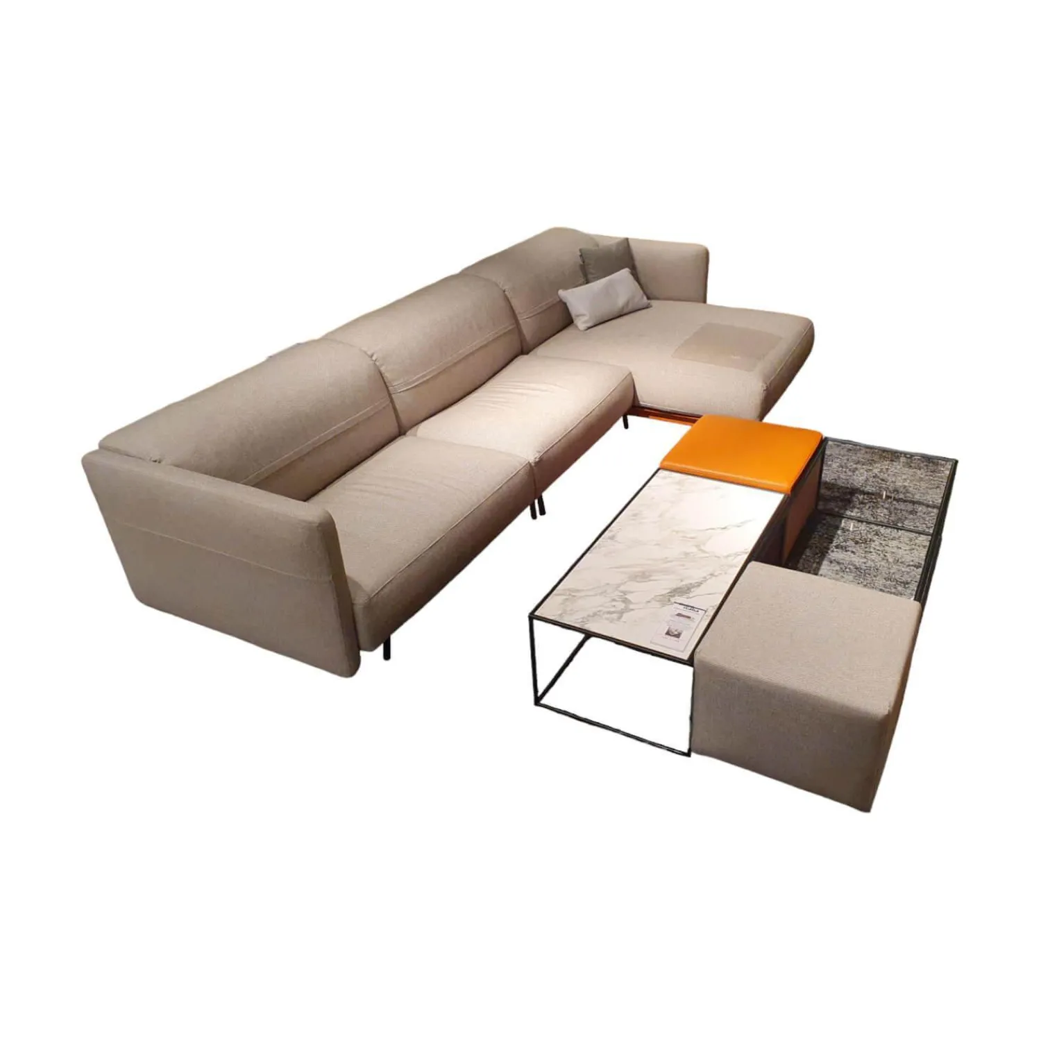 Ditre Italia Ecksofas|Ecksofa Arloth High Bezug Stoff Plaza 003 Beige Grau Gestell Leder Braun Orange Füße Schwarz Metall Inklusive Poufs Und Couchtische