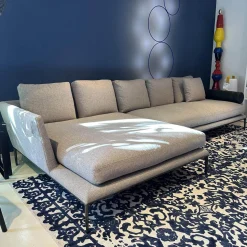 B&B Italia Ecksofas|Ecksofa Atoll Bezug Stoff Edit Steingrau Füße Verchromt Schwarz Lackiert Inklusive Sofakissen Rolle