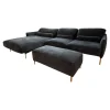 COR Ecksofas|Ecksofa Avalanche Stoff 8145 Dunkelgrau mit 3 Lendenrollen und einem Hocker