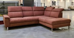 DFM Ecksofas|Ecksofa Beach Stoff Activineo Cats 28 Cognac Braun Füße Metall Gebürstet Mit Querschläferfunktion