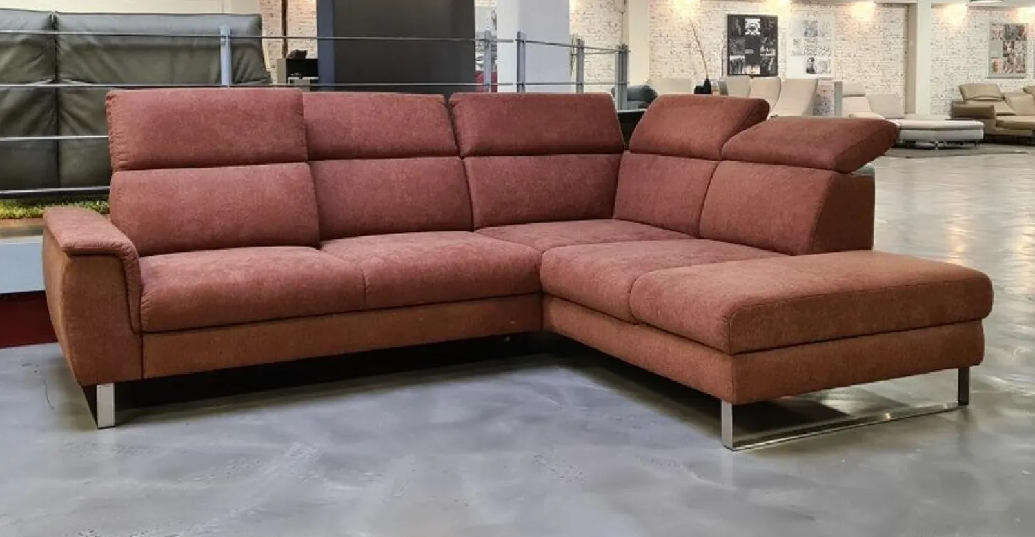 DFM Ecksofas|Ecksofa Beach Stoff Activineo Cats 28 Cognac Braun Füße Metall Gebürstet Mit Querschläferfunktion