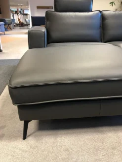 DFM Ecksofas|Ecksofa Beluga Leder WM Anthrazit Metallfüße Schwarz mit Kopfstütze