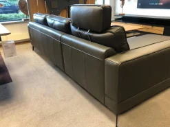 DFM Ecksofas|Ecksofa Beluga Leder WM Anthrazit Metallfüße Schwarz mit Kopfstütze