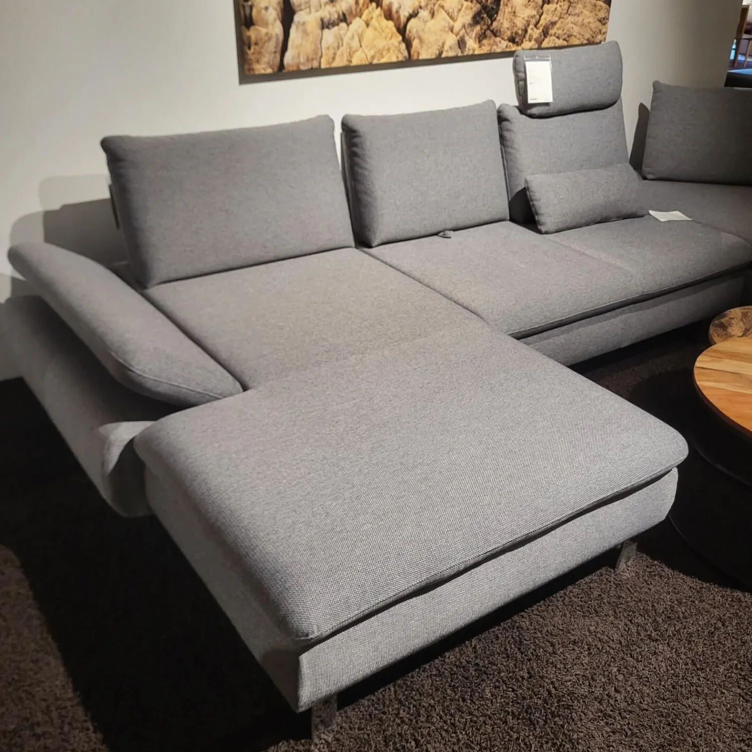 Activineo Ecksofas|Ecksofa Bergamo Stoff III Grau Winkelfuß Metall Inklusive Kopfstützen Und Sitztiefenverstellung