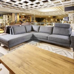 Puhlmann Ecksofas|Ecksofa Bern Stoff Sunnyboy CH3031 Grau 096 Füße Metall Diamond Schwarz Matt