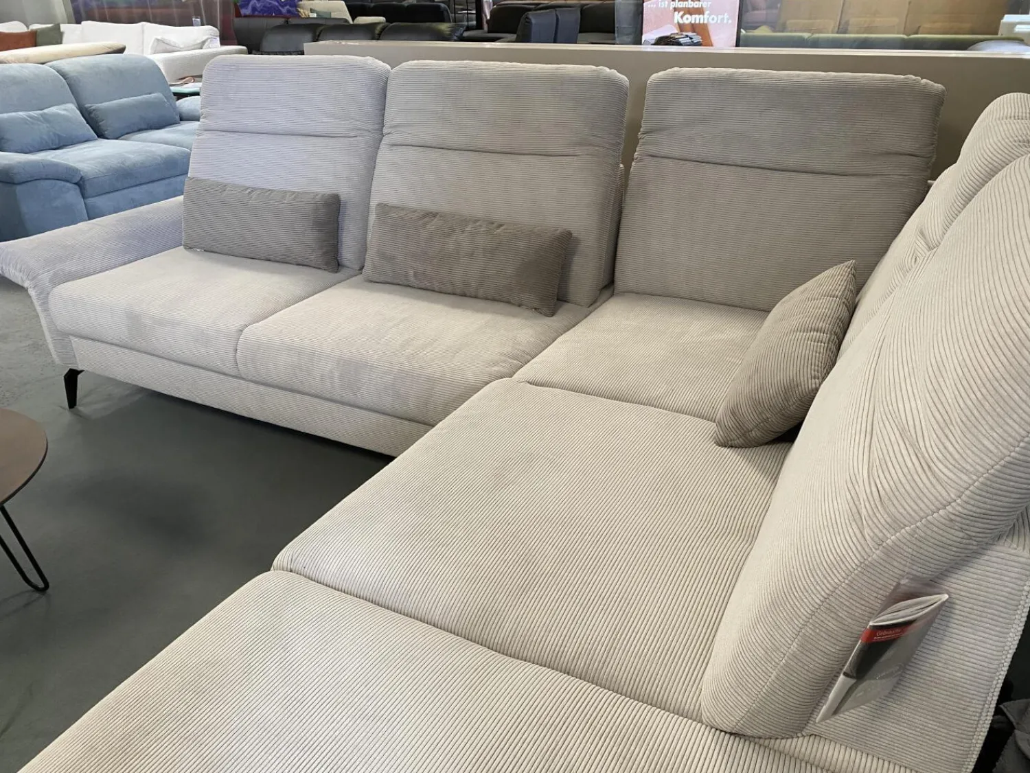 Sit & More Ecksofas|Ecksofa Breda Cord Stoff Rebbit Silver Silber Füße Schwarz Matt Inklusive Verstellungen Und Nierenkissen