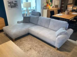 Activineo Ecksofas|Ecksofa Bronx Stoff Cord 196 Shell Grau Füße Massivholz Geölt