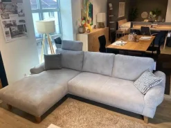 Activineo Ecksofas|Ecksofa Bronx Stoff Cord 196 Shell Grau Füße Massivholz Geölt