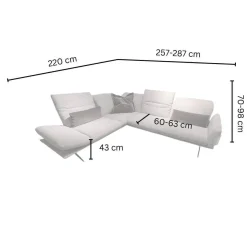 Koinor Ecksofas|Ecksofa Calmo Stoff 13 Cosmo 97 Grau Metallkufen Schwarz Matt Mit Fußteilverstellung Und Kopfteilverstellung Inklusive 3 Kissen