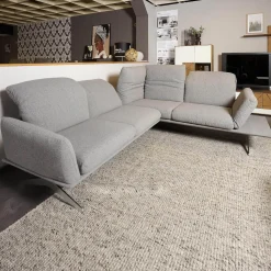 Koinor Ecksofas|Ecksofa Calmo Stoff Clever Clean 13-Educa 93 Grau Fuß Kufe Nr 1 Nickel Satiniert