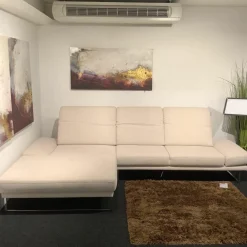 Candy Ecksofas|Ecksofa Camin Stoff Textilgewebe Easy Care White Weiß Kufengestell Metall Chrom Glänzend Verstellbar