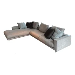 Flexform Ecksofas|Ecksofa Campiello Stoff Extra Elvira N1724 Grau Füße Metall Brüniert Inklusive 8 Kissen