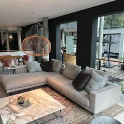 Flexform Ecksofas|Ecksofa Campiello Stoff Extra Elvira N1724 Grau Füße Metall Brüniert Inklusive 8 Kissen