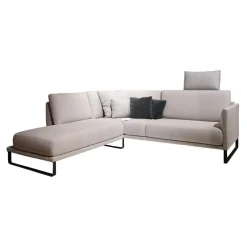 Rolf Benz Ecksofas|Ecksofa Cara Bezug Stoff 14.162 Steingrau Fuß Kufe Stahl Schwarz Ablage Eiche Furniert Mit Verstellbarem Rücken