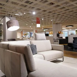 Rolf Benz Ecksofas|Ecksofa Cara Bezug Stoff 14.162 Steingrau Fuß Kufe Stahl Schwarz Ablage Eiche Furniert Mit Verstellbarem Rücken