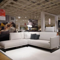 Rolf Benz Ecksofas|Ecksofa Cara Bezug Stoff 14.162 Steingrau Fuß Kufe Stahl Schwarz Ablage Eiche Furniert Mit Verstellbarem Rücken