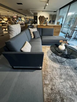 Rolf Benz Ecksofas|Ecksofa Cara Stoff 14 167 Azurblau Blau Grau Füße Schwarz Inklusive Kopfstützbügel Und Kissen