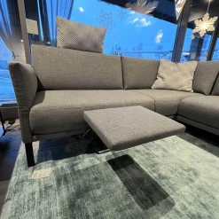 Rolf Benz Ecksofas|Ecksofa Cara Stoff 14.164 Mittel Eisengrau Stoff 22.202 Hell Staubgrau Füße Schwarz