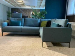 Rolf Benz Ecksofas|Ecksofa Cara Stoff 20.253 Ozeanblau Füße Umbragrau mit Kissen