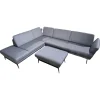 Gruber Ecksofas|Ecksofa Caruba Stoff Elsass Blau Gestell Aluminium Füße Pulverbeschichtet Aluminium Schwarz Mit Manuellen Verstellungen Inklusive Hocker