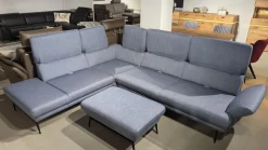 Gruber Ecksofas|Ecksofa Caruba Stoff Elsass Blau Gestell Aluminium Füße Pulverbeschichtet Aluminium Schwarz Mit Manuellen Verstellungen Inklusive Hocker