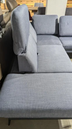 Gruber Ecksofas|Ecksofa Caruba Stoff Elsass Blau Gestell Aluminium Füße Pulverbeschichtet Aluminium Schwarz Mit Manuellen Verstellungen Inklusive Hocker
