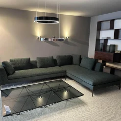 B&B Italia Ecksofas|Ecksofa Charles Large Stoff Super Sirte Kieferngrün Füße Aluminium Schwarz Verchromt Lackiert