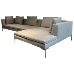 B&B Italia Ecksofas|Ecksofa Charles Stoff Esopo 2522151 Hellgrau Füße Aluminium Poliert mit Kissen