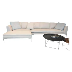 B&B Italia Ecksofas|Ecksofa Charles Stoff Lodi Natur Creme Füße Chrom mit 8 Kissen