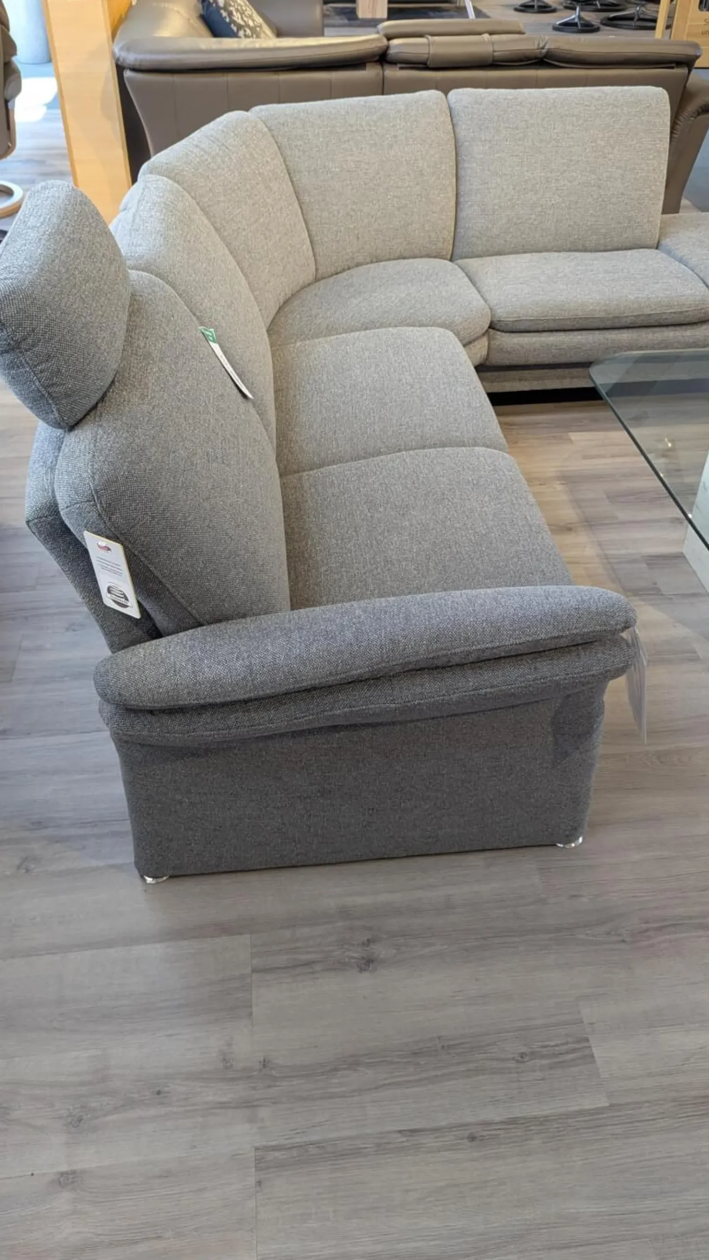 Arco Ecksofas|Ecksofa Chronos Stoff Medusa Rauchblau Grau Blau Metallfuß M01 Poliert Armlehne Klappbar Inklusive Kopfstütze