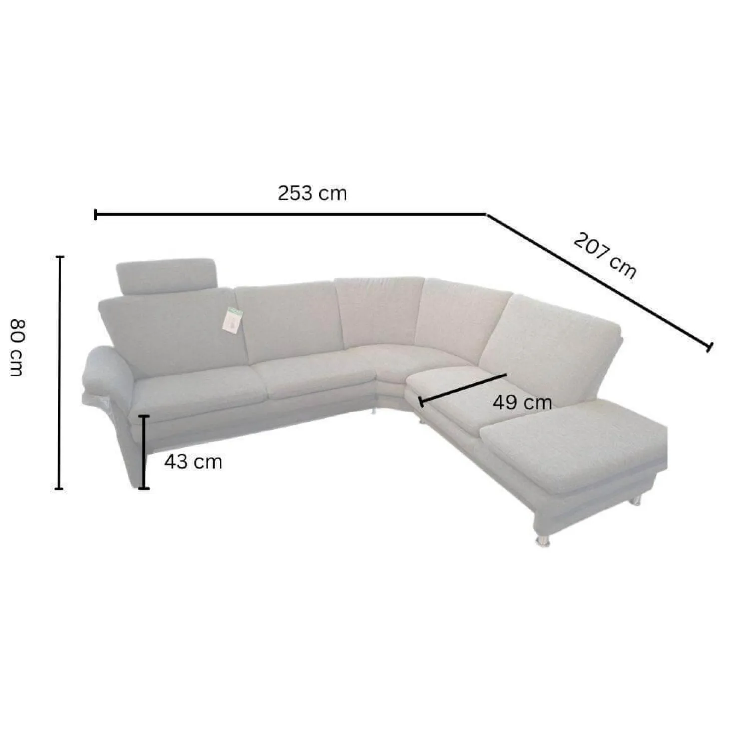 Arco Ecksofas|Ecksofa Chronos Stoff Medusa Rauchblau Grau Blau Metallfuß M01 Poliert Armlehne Klappbar Inklusive Kopfstütze