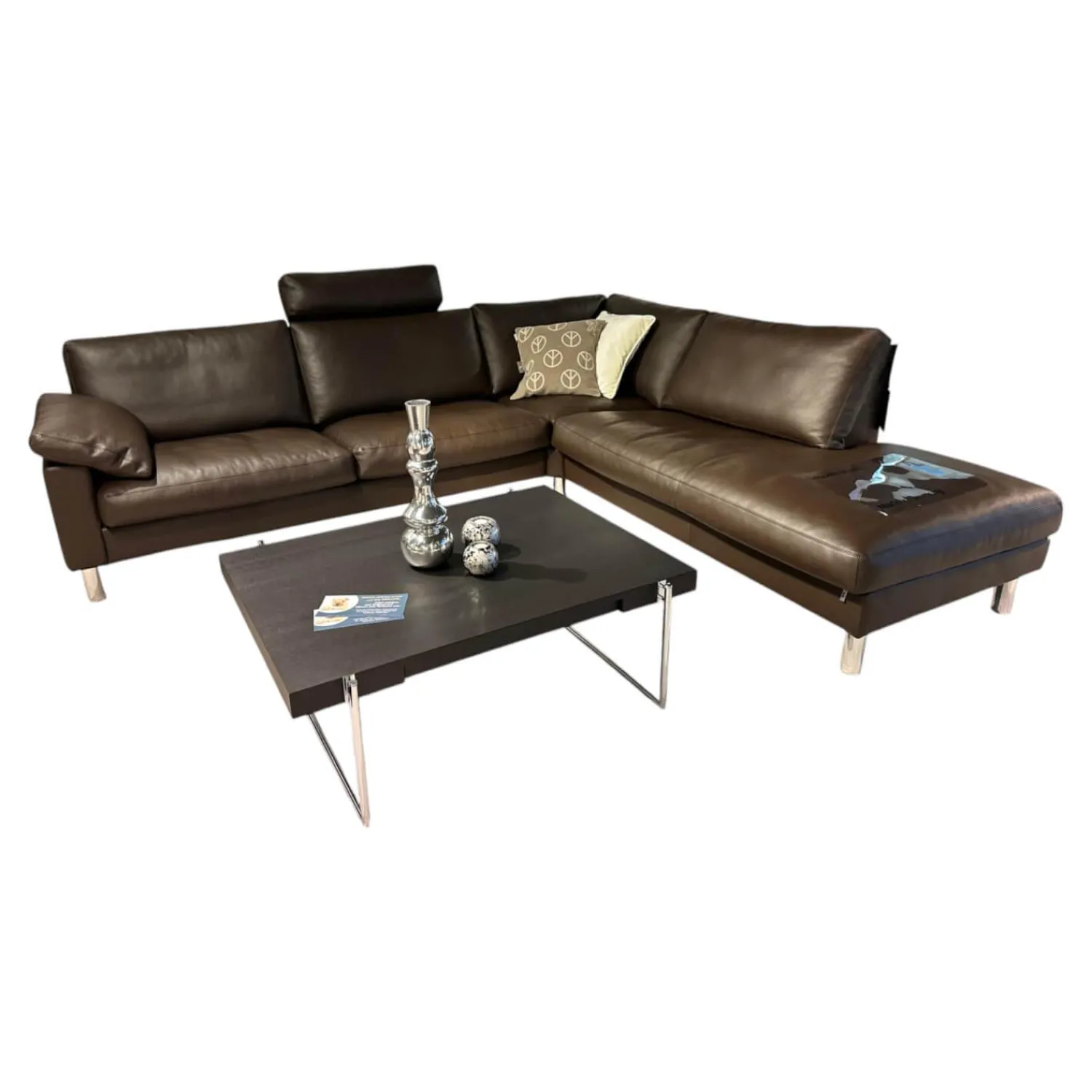 Erpo Ecksofas|Ecksofa CL 500 Leder 43 Mocca Braun mit Fuß- und Kopfstütze