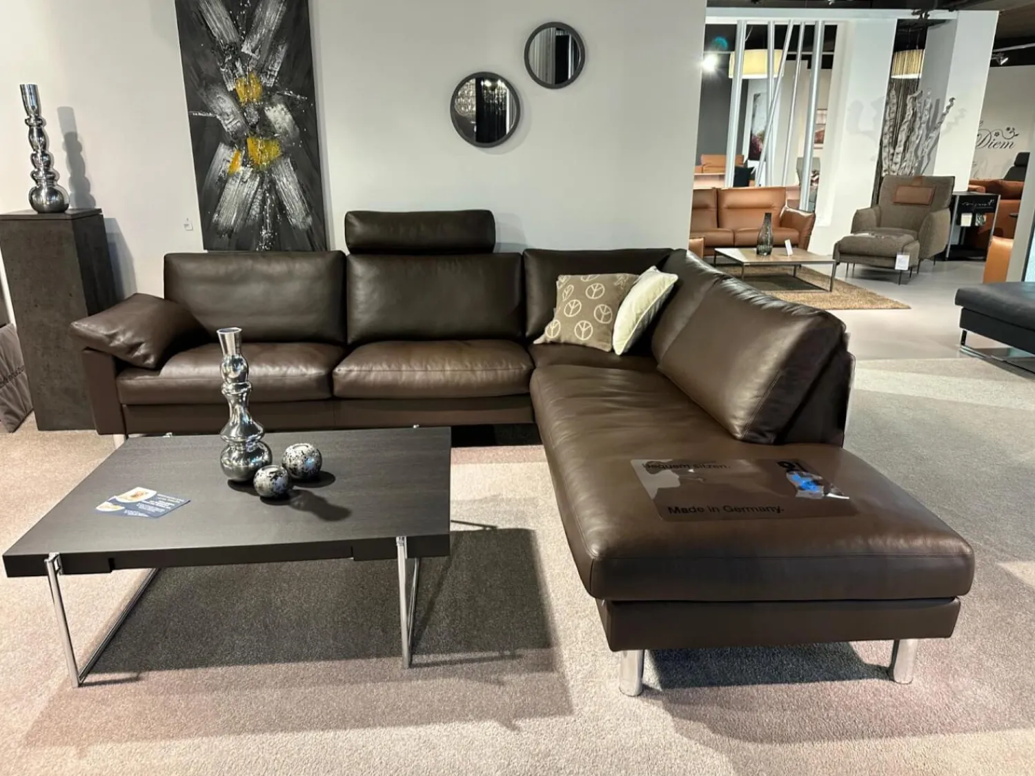 Erpo Ecksofas|Ecksofa CL 500 Leder 43 Mocca Braun mit Fuß- und Kopfstütze