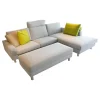 Erpo Ecksofas|Ecksofa Classic 500 Stoff Sugar 2010 80 Grau Metallfüße Hochglanz Inklusive Hocker Und Kissen