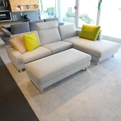 Erpo Ecksofas|Ecksofa Classic 500 Stoff Sugar 2010 80 Grau Metallfüße Hochglanz Inklusive Hocker Und Kissen