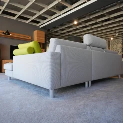 Erpo Ecksofas|Ecksofa Classic 500 Stoff Sugar 2010 80 Grau Metallfüße Hochglanz Inklusive Hocker Und Kissen