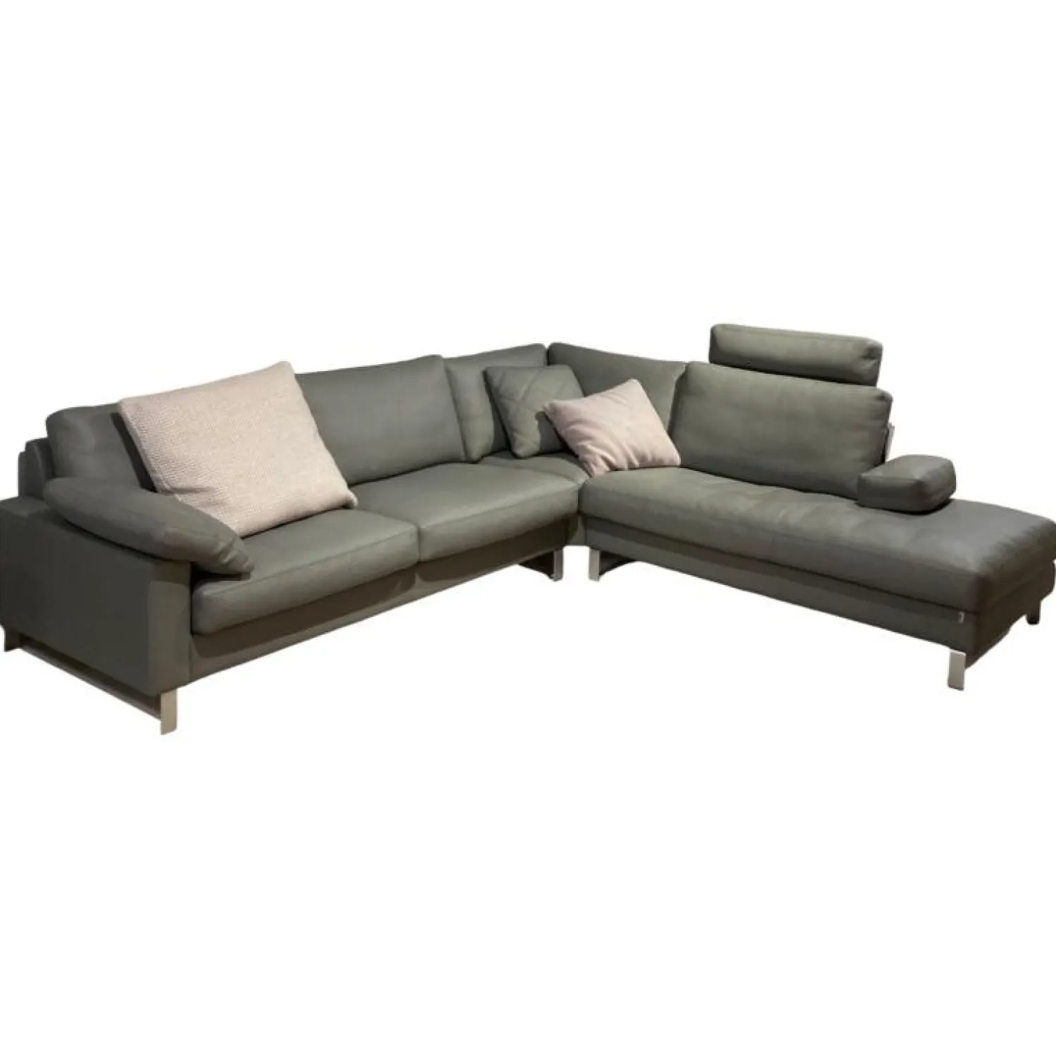Erpo Ecksofas|Ecksofa Classics 500 Leder 43 Grau 570 mit Kopfstütze