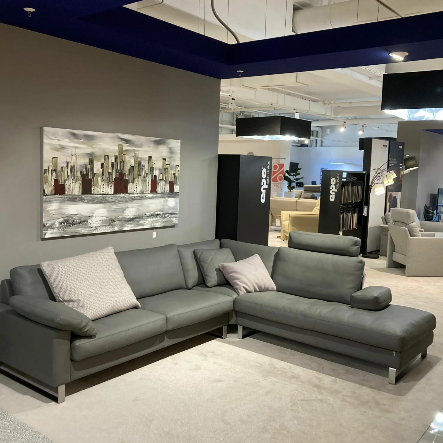 Erpo Ecksofas|Ecksofa Classics 500 Leder 43 Grau 570 mit Kopfstütze