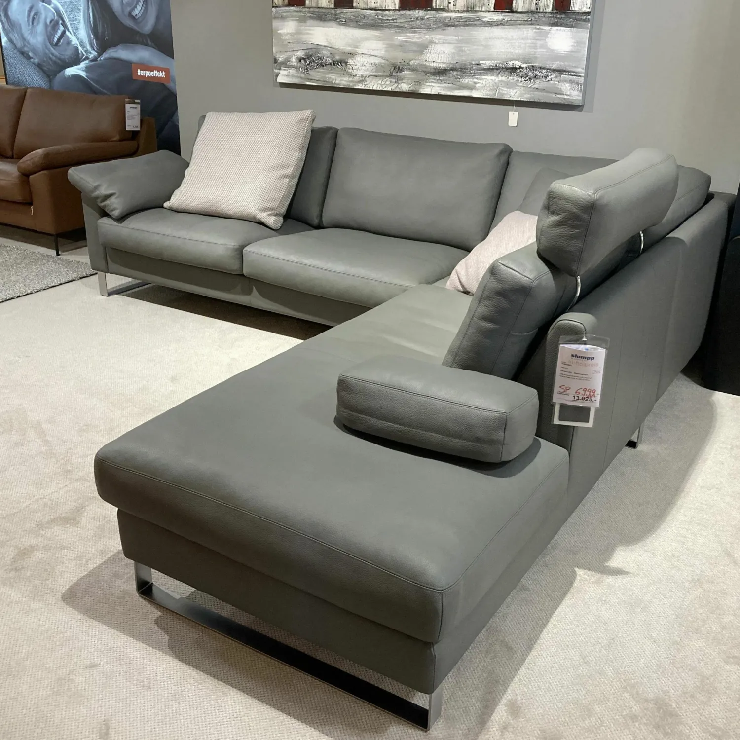 Erpo Ecksofas|Ecksofa Classics 500 Leder 43 Grau 570 mit Kopfstütze