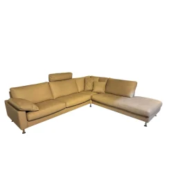 Erpo Ecksofas|Ecksofa Classics 500 Leder 43.400 Stone Grau Fuß CL80 Hochglanz mit 3 Kissen