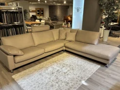 Erpo Ecksofas|Ecksofa Classics 500 Leder 43.400 Stone Grau Fuß CL80 Hochglanz mit 3 Kissen