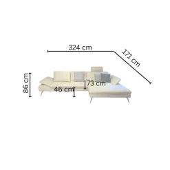 Contur Ecksofas|Ecksofa Collina Leder WP Ecru L50 Beige Metallfüße Gebürstet Inklusive Kopfstütze